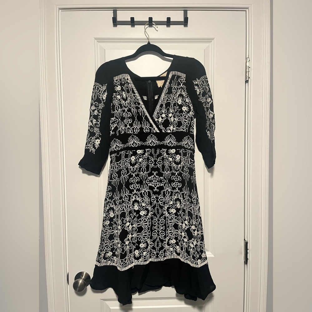 Black and White Embellished A-Line Dress